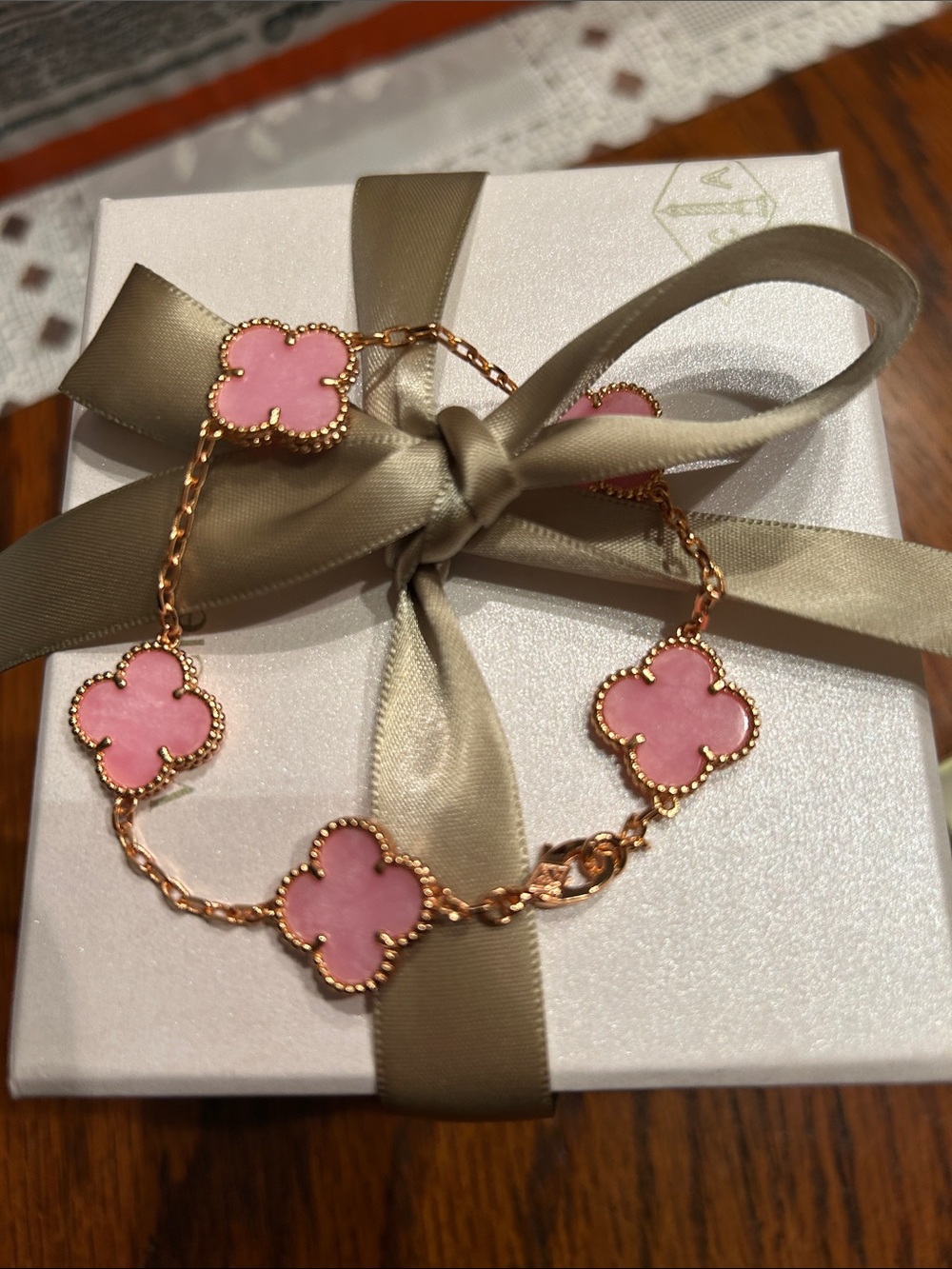 Van Cleef & Arpels Rose Gold Pink Clover-Station Bracelet